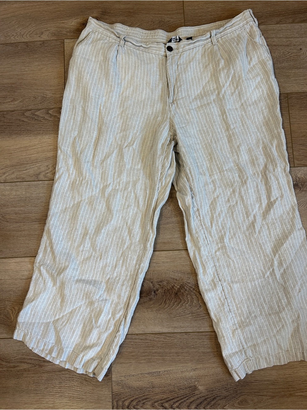 Lands' End Cream and White Striped 100% Linen Chinos wide leg casual